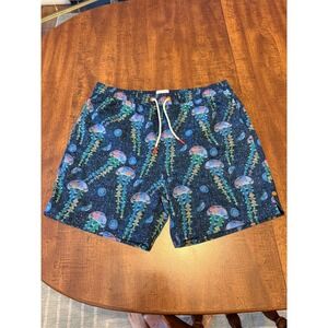 SWIMS Bari Swim Trunks Mens M Blue Jellyfish Print Drawstring Swim Shorts